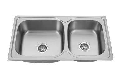 China SUS201 Double Bowl Topmount Kitchen Sink With Tap Hole 9150B for sale