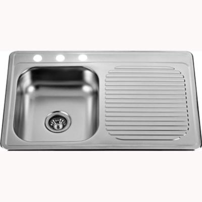 China Sink Drainboard Single Bowl Topmount Kitchen Sink With Three Tap Hole for sale