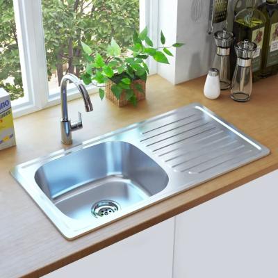 China 0.6mm Single Bowl Topmount Kitchen Sink With Drainboard Electroplated for sale