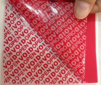 China PET Film Material Self Adhesive Security Labels Red Security Tape for sale