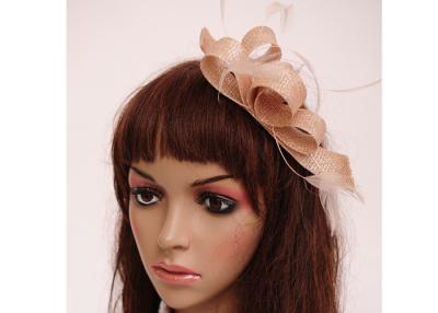 China Light Pink Ladies Sinamay Fascinator Headwear For Make Up , Feather Hair Fascinators for sale