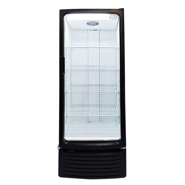 Upright drink fridge side profile and design details