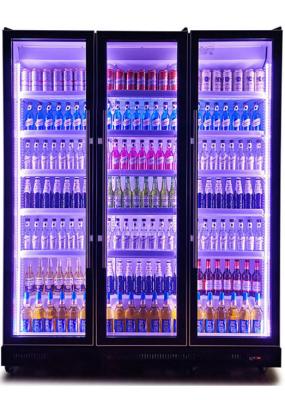 China Refrigeradores de vidro pretos verticais da exposição da cerveja da porta com sistema de refrigeração do fã à venda