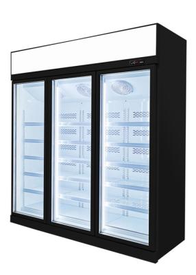 China Black Glass Door Upright Hypermarket Display Freezer With Wire Defrost Heater for sale