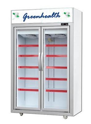 China Movable 2 Glass Door Beverage Showcase With Heating Fuse Defrost System Upright Freezer Display Showcase for sale
