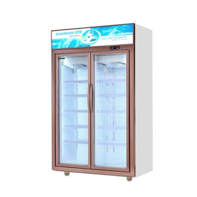 China Congelador de cristal de la puerta del verde y de la tienda de cadena de la salud para la comida congelada con el enfriamiento de la fan en venta