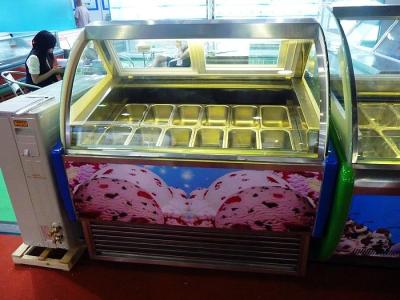 China Refrigerador portátil del helado con el vidrio curvado, cacerolas del congelador 10 de la exhibición de -18 grados en venta