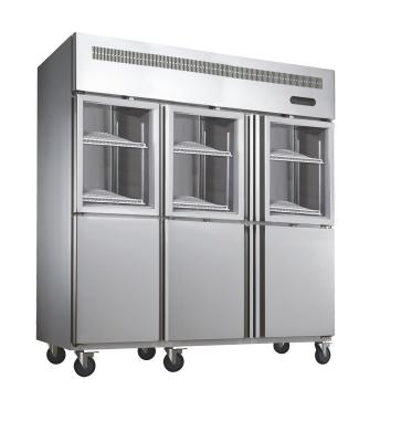 China Deep Commercial Upright Freezer 1600L 6 Glass Doors With Plastic Coated Steel Shelf for sale
