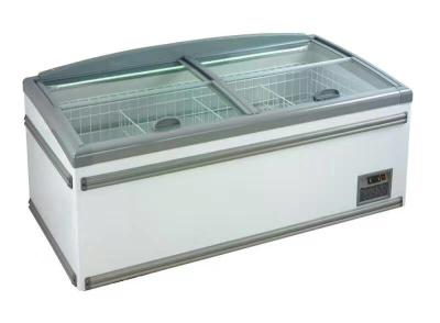 China Supermarket air curtain commercial refrigerator top glass sliding door mobile deep chest island display island display for sale