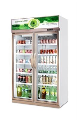 China 1000L capacity with 2 glass doors upright fridge outdoor shop with milk/bottle drink chiller for sale