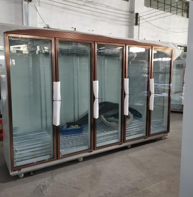 Китай Золотой замораживатель двери цвета R404a 4000W стоя стеклянный продается