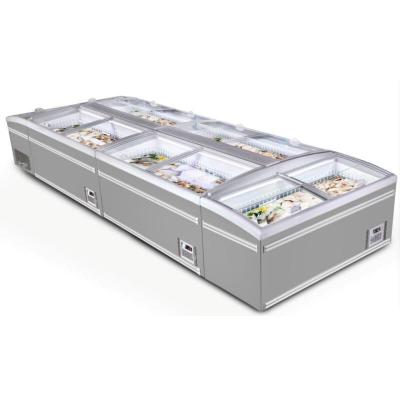 China Frozen Meat Seafood 630L Supermarket Island Freezer With LED Light for sale