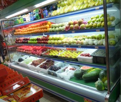 China Refrigerador abierto ahorro de energía de Multideck, escaparate de la exhibición de la fruta y verdura del ultramarinos en venta