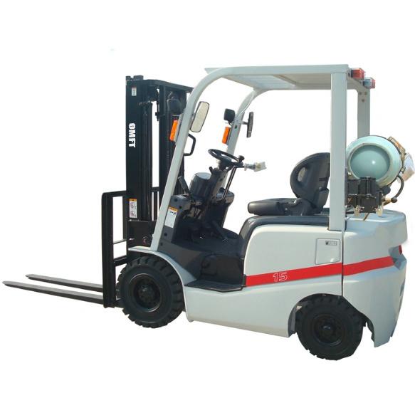 China 1.5ton Gasoline Lp Gas Dual Fuel Forklift Trucks with Side Shift Solid Tyre Nissan Forklift Duplex Triplex Full Free Mast