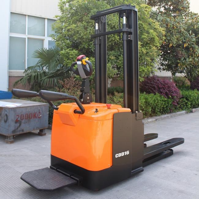 1.6t 1.6 Ton Stand on Type Battery Stacker Electric Pallet Stacker Lifting Height 4000mm 4m Mast Duplex Mast Two Stage Mast Pallet Stacker Fork Lift Stacker
