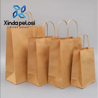 China Brown Kraft Paper Bag With Handle Food Packing Bag Biodegradable Machines Making for sale