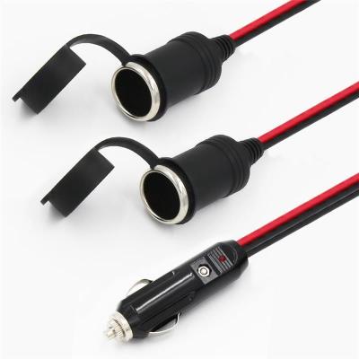 China RoHS 24V 2468 18AWG  With 2 In 1 Car Cigarette Lighter Cable Male To Female Plug for sale