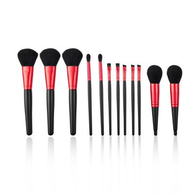 China Black Wooden Handle Full Makeup Brush Set Nylon Brush Material Gentle Touch for sale