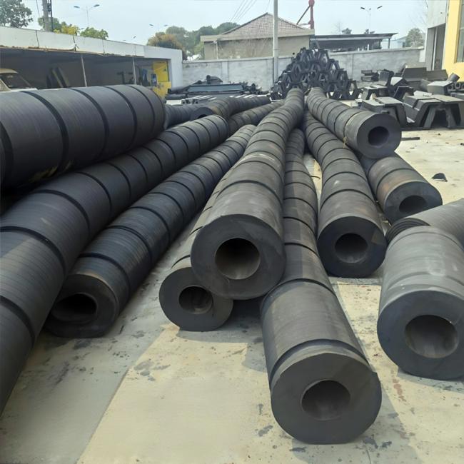 Close-up view of cylindrical rubber fender