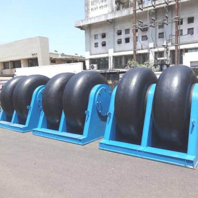 Marine roller fender installation in shipyard