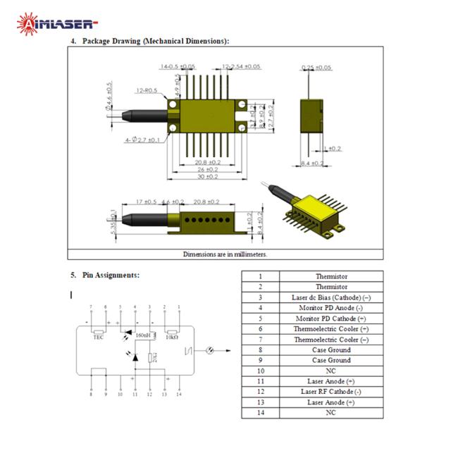1310nm 1550nm DFB Butterfly Package Fiber-Coupled Laser Diode Module with TEC and Optical Isolator (Optional Driver)