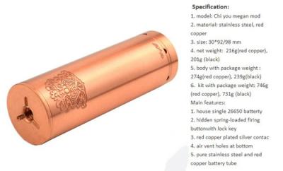China Ecigator ecig copper Chi you Megan mod new products in China market Chi you megan mod for sale
