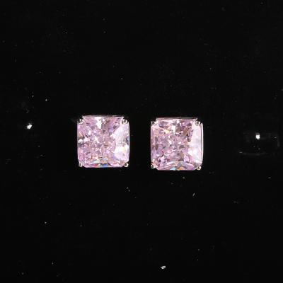 China Princess Cut Pink Crystal Diamond Stud 925 Sterling Silver Gemstone Earrings for sale