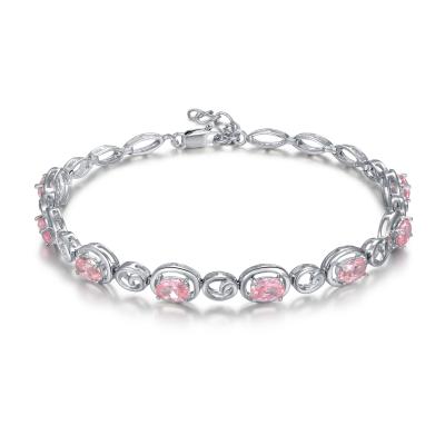 China Charm Friendship Bracelet Pink 925 Silver CZ Bracelet For Women for sale