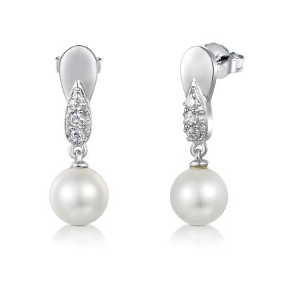 China Pearl Series 925 Silver CZ Pearl Earrings June Birthdaystone Small Hoop Earrings for sale
