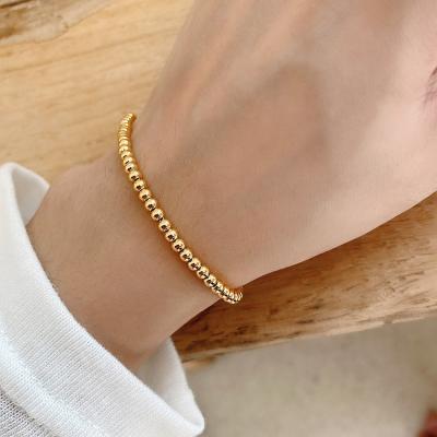 China Handmade 925 Sterling Silver Bead Bracelet 18k Gold Plated Mirco Inset High Polished for sale