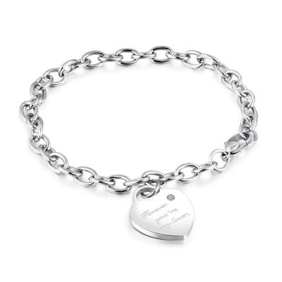 China Heart Charm 925 Sterling Silver Chain Bracelet Extraordinary High Polished for sale
