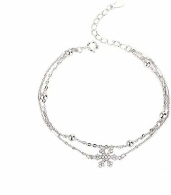 China Shiny Snowflake 925 Sterling Silver Link Bracelet For Women Double Chain for sale