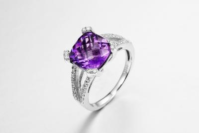 China 3.16g 925 Silver Gemstone Rings AAA CZ Female Amethyst Wedding Ring for sale