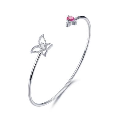 China 3.75mm Sterling Silver Butterfly Bangle Red Pandora Valentine's Day for sale