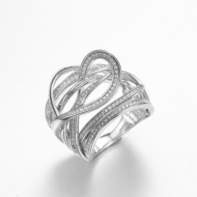 中国 中心Clasped 925 Silver CZ Rings 10.79gパンドラHeart Ring Clear Cubic Zirconia Sterling Silver 販売のため