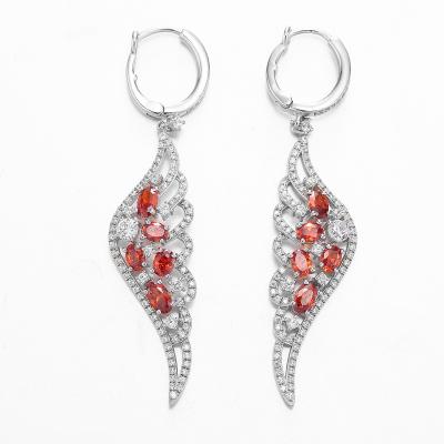 China CZ blanca Ruby Dangle Earrings Sterling Silver rojo Wing Shaped en venta