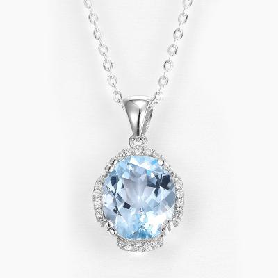 China 13mm Sterling Silver Topaz Pendant Sky Blue Aquamarine Gemstone Necklace for sale