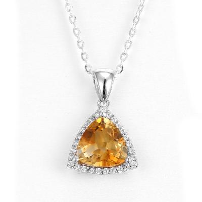 China 10mm 925 Silver Gemstone Pendant Yellow Triangle Citrine November Birthstone Charms for sale