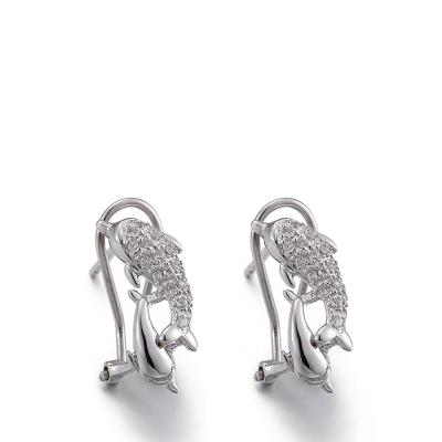 China Dolphin 925 Silver CZ Earrings 2.52g 3mm Cubic Zirconia Stud Earrings for sale