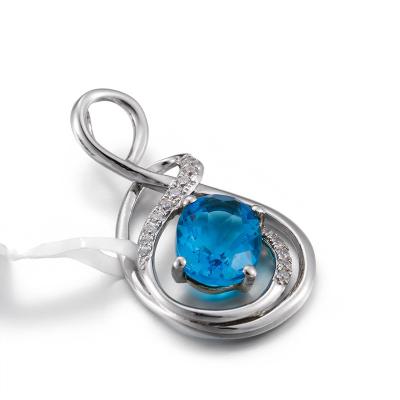 China 2.05g 925 Silver Gemstone Pendant Necklace Charms Oval Blue Sapphire for sale