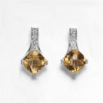 China Yellow 925 Sterling Silver Gemstone Earrings 2.6g Silver Citrine Drop Earrings for sale