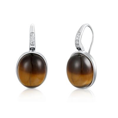 China Oval Shape 925 Sterling Silver Gemstone Earrings Rhodium Plated Intellectual Style for sale