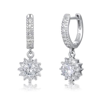 China Vivid 925 Silver CZ Earrings Small Silver Hoop Sunflower Shape for sale