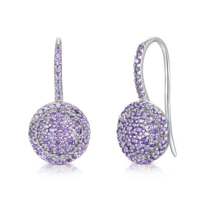 China Purple 925 CZ Earrings Screw Micropave 3.40g Silver AAA+ Grade Cubic Zirconia for sale
