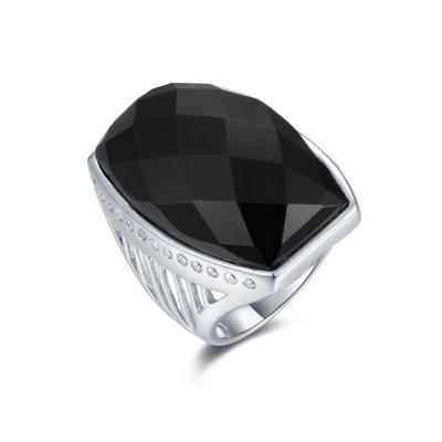 China Square 925 Silver Gemstone Rings Charm Vintage Black Agate Stone Ring for sale
