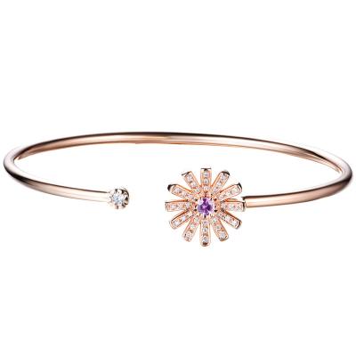 China 18K Pink Diamond Bangle 0.24ct 13mm Diameter Solid Gemstone Bangle With Flower for sale