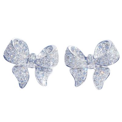 China Platinum Diamond Bow Stud Earrings 0.10ct VS Clarity 4.5gram Customized for sale