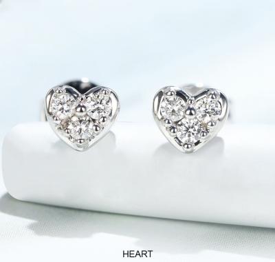 China Sterling Silver Heart Shaped Stud Earrings 0.80ct Round Brilliant Cut Diamond for sale