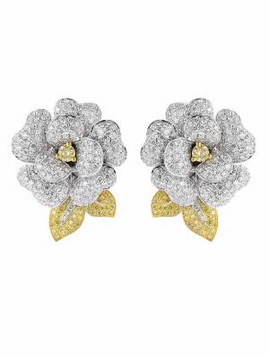 China 0.33ct Camellia Flower Earrings Ladies 18k White Gold Diamond Earrings for sale