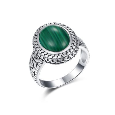 China 925 anillos de compromiso ovales para mujer de la malaquita de la forma del huevo de los anillos de plata de la piedra preciosa en venta